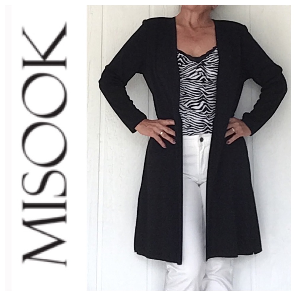 MISOOK BLACK LONG DUSTER SWEATER OPEN FRONT SMALL